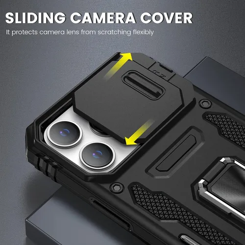 Miniatura 4 de Maxdara Funda para iPhone 14 Pro Max, con cubierta deslizante para cámara y soporte giratorio de 360° integrado y protector de pantalla de vidrio