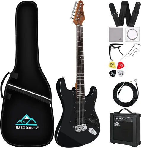 Miniatura 9 de EASTROCK Kit de guitarra eléctrica de tamaño completo de 39 pulgadas para principiantes con amplificador de 10 W, bolsa, cejilla, correa