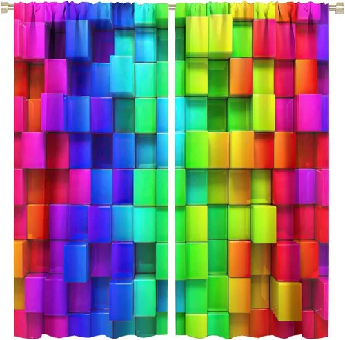 Miniatura 11 de Cortinas opacas abstractas de arco iris, pintura de color arcoíris con gotas, diseño gráfico creativo con bolsillo para barra, para sala de estar