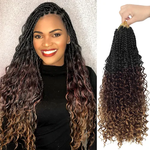 Diha - Trenzas de ganchillo Goddess Box Braids con puntas rizadas de 18 pulgadas, trenzas de cabello sintético Boho, 8 paquetes, 3X trenzas de T1B