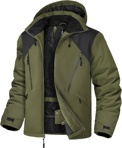 Miniatura 8 de GEMYSE Chaqueta de esquí para hombre, abrigo de nieve de invierno, impermeable, con capucha, aislante, resistente al viento, parka con múltiples