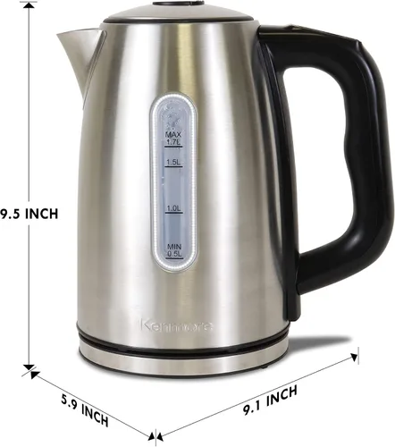 Miniatura 7 de Kenmore - Hervidor eléctrico inalámbrico de 1.7 litros con 6 preajustes de temperatura, tetera de acero inoxidable con luz LED, apagado automático