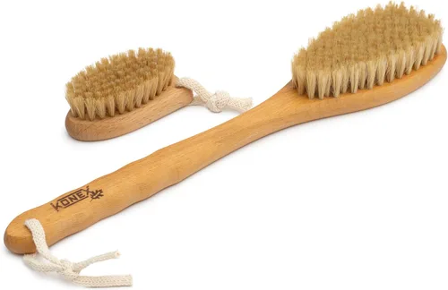 Miniatura 5 de KONEX Juego de cepillos de baño, exfoliante de ducha, juego de cepillos corporales de cepillado en seco, apertura de poros, mango de madera de haya