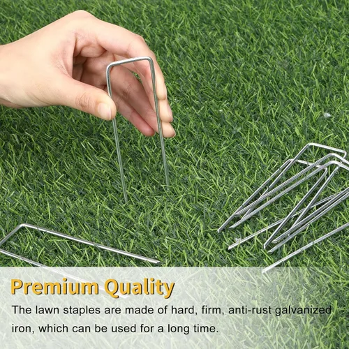 Miniatura 5 de HongWay Paquete de 60 Grapas de Paisaje de 4 Pulgadas, Grapas de Jardín de Calibre 12 Galvanizadas Estacas de Suelo Grapas de Césped y Patio SOD
