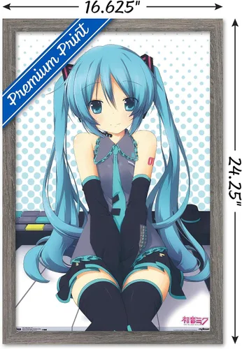 Miniatura 3 de Trends International Hatsune Miku - Póster de pared de llaves, 14.725 x 22.375 pulgadas, versión enmarcada de madera de granero