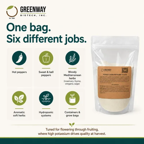 Miniatura 5 de Greenway Biotech, Inc. Fertilizante de pimienta y hierbas 11-11-40 en polvo - Soluble en agua con micronutrientes quelados para pimientos picantes