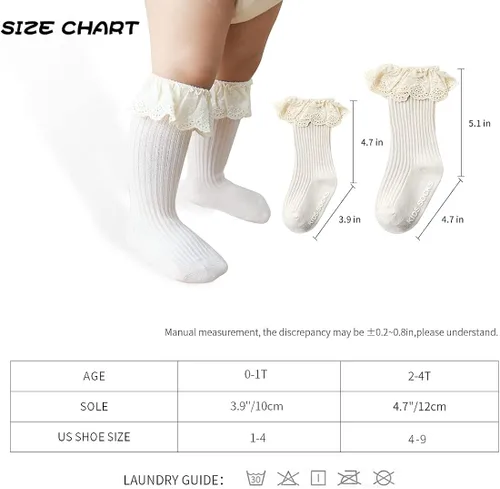 Miniatura 6 de HOUSEYUAN Calcetines largos con volantes para bebés y niñas de 6 a 12 meses