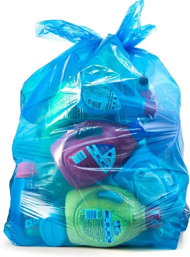 Miniatura 2 de Bolsas de basura de reciclaje de 55 galones, (50 unidades con lazos) Bolsas de basura grandes de plástico azul