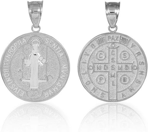 Miniatura 2 de Milagrosa Medalla de San Benito Moneda de plata de ley 925colgante Tamaño Grande
