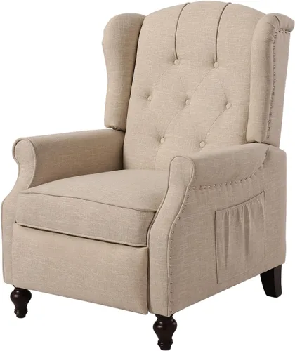 Miniatura 9 de Silla reclinable PALLOME con respaldo alto, asiento con masaje y calor, tapizado de tela, con respaldo acolchado, silla reclinable para sala de Beige