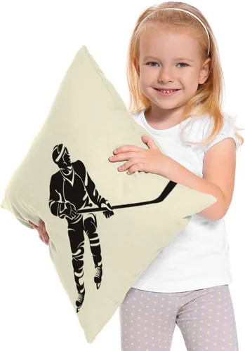 Miniatura 3 de Funda de almohada para jugador de hockey, silueta negra, popular juego deportivo, diseño moderno, divertido, cuadrado, funda de cojín para el hogar