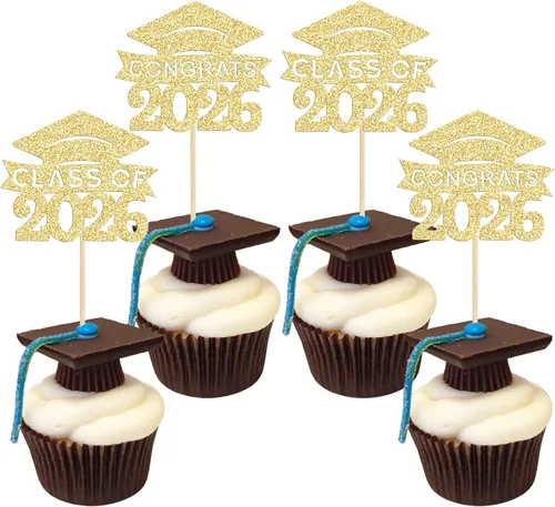 Miniatura 36 de 24 piezas 2026 decoraciones para cupcakes de graduación 2026 con purpurina clase de 2026 para graduación de graduación para felicitaciones 2026