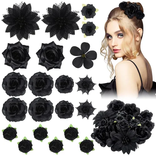 Miniatura 24 de BBTO 21 piezas pinzas para el pelo con diseño de flores, pasadores para el cabello con rosas, diademas para mujer, accesorios de flores, estilo Azul