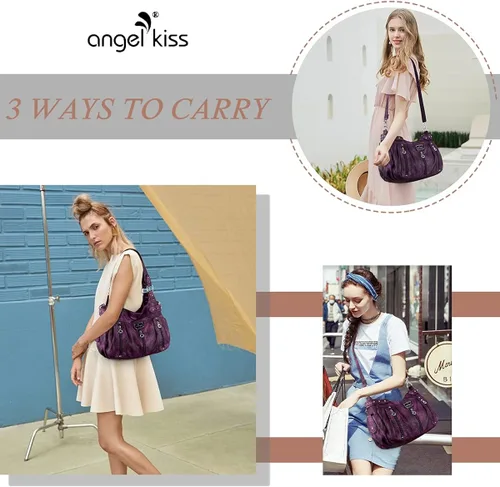 Miniatura 6 de Angelkiss Monederos grandes y bolsos para mujer de piel sintética lavada bolso cruzado de hombro