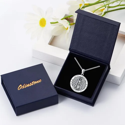 Miniatura 16 de Odinstone Collar de plata de ley 925 con medalla de San Miguel/San Cristóbal/San Benito/Crucifijo de Jesús/San Uriel/Arcángel Rafael para hombres