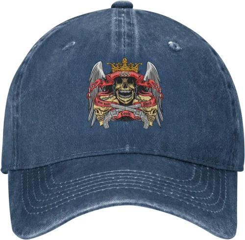 Miniatura 2 de Sombrero de vaquero de moda para hombre y mujer, ajustable para cuatro estaciones, gorra de béisbol del infierno con ángel, azul marino, Azul marino