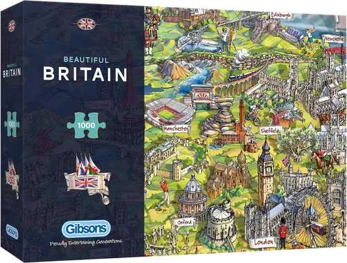 Gibsons Games Beautiful Britain - Rompecabezas de 1000 piezas | Rompecabezas sostenible para adultos | Tablero 100% reciclado premium | Gran regalo