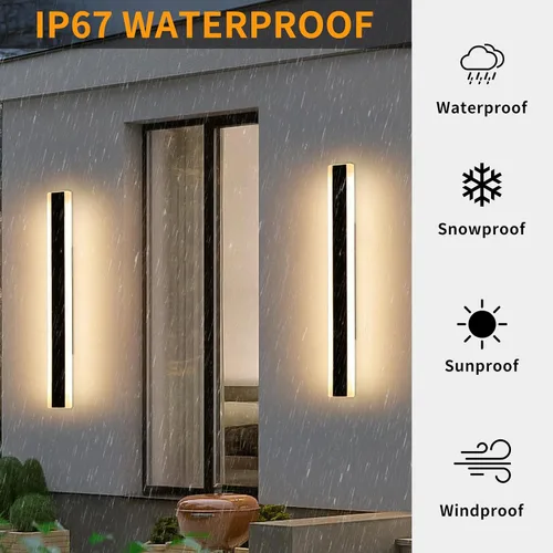 Miniatura 72 de Luz de pared exterior moderna de 47 pulgadas, accesorios de iluminación exterior de acrílico negro de 3000K, montaje en pared, luces de porche