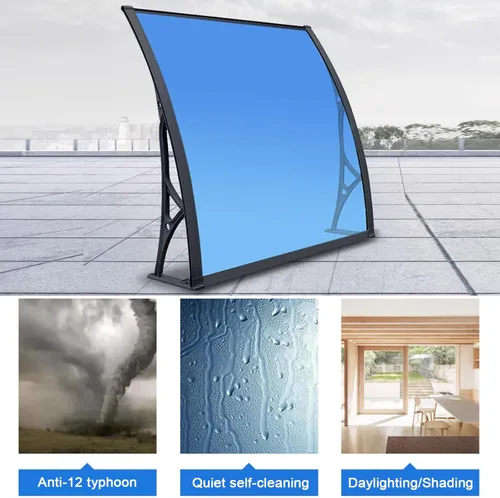 Miniatura 2 de Cubierta de policarbonato curvada azul, cubierta de aleación de aluminio, refugio de lluvia para ventana del hogar, toldo de ventana de puerta