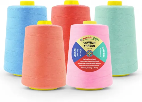 Miniatura 79 de Mandala Crafts 4 Pack of Serger Threads Cones Spools - 20S/2 24000 Yards Polyester Baby Blue Threads for Sergers Machine and Overlock Quilting