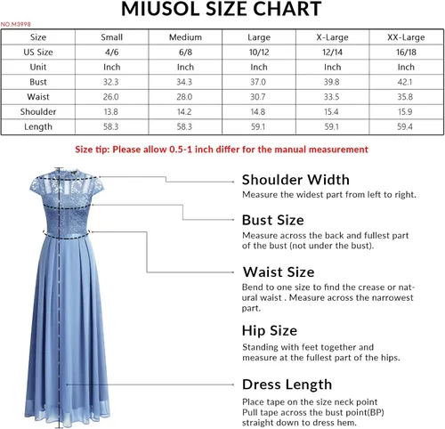 Miniatura 6 de Miusol Vestido largo formal de dama de honor con cuello redondo y encaje floral para mujer