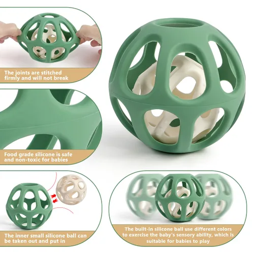 Miniatura 3 de MCGMITT Pelotas sensoriales para bebé, pelota mordedor de bebé de silicona elástica de grado alimenticio fácil de agarrar para 0-6 6-12 meses