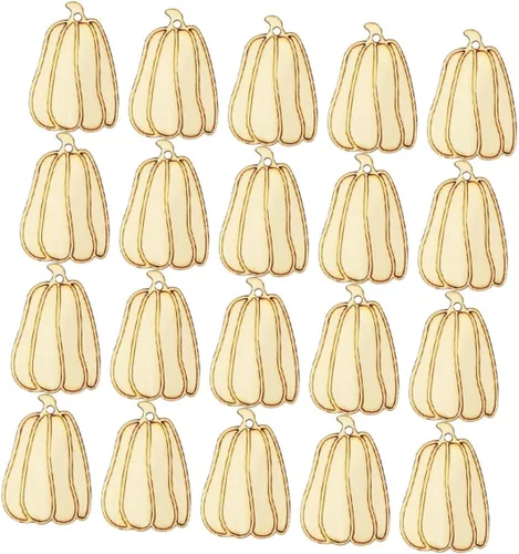 Miniatura 10 de 1 juego de recortes de calabaza sin terminar rebanadas de madera para manualidades de Halloween con cuerda decoración creativa