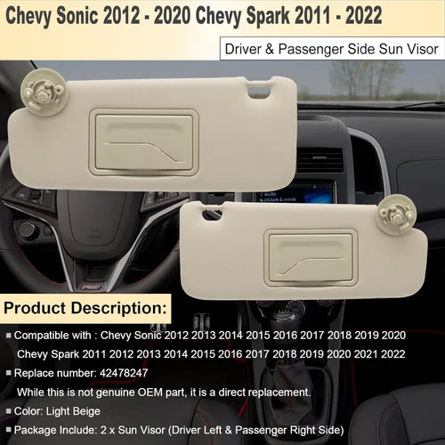 Miniatura 3 de NHILES Reemplazo de visera solar para el lado izquierdo del conductor y del pasajero derecho compatible con Chevy Sonic Spark 2012-2020 2011-2022