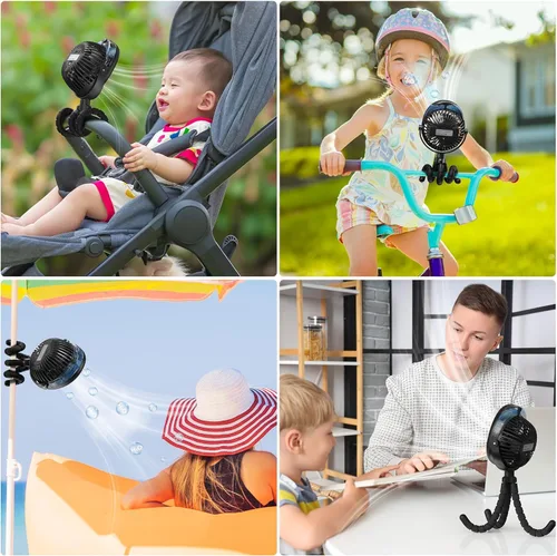 Miniatura 7 de Ventilador de cochecito de bebé con nebulización actualizado 2026, clip de trípode flexible para cuna de asiento de automóvil, regalos de baby