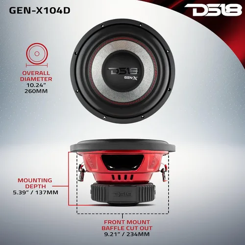Miniatura 2 de DS18 GEN-X104D Subwoofer en Negro - Bobina de voz de aluminio negro de 4 capas, 10", 800W de potencia máxima, 400W RMS, 4 ohmios duales, DVC