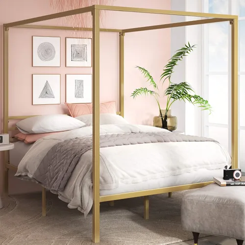 Miniatura 10 de Zinus Patricia Armazón de Cama con Plataforma de Dosel de Metal Negro, Base de Colchón con Soporte de Listones de Acero, No Necesita Somier, Fácil