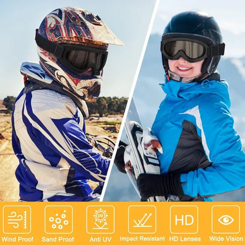 Miniatura 7 de OXG 2 pares de gafas de motocicleta aptas para casco, gafas de esquí ATV anti-UV, a prueba de polvo, resistentes al viento, gafas de motocross