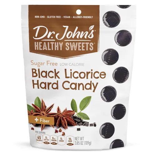 Dr. John's Healthy Sweets Caramelo duro de regaliz negro con cero azúcar, sin colorantes, a base de plantas, apto para keto, 24 unidades, 3.85 onzas