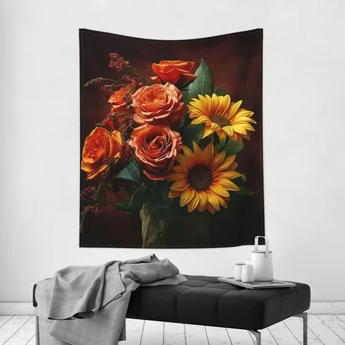 Miniatura 9 de Dwrepo Tapiz con estampado de girasoles y rosas, colorido y moderno para colgar en la pared, divertidos tapices de pared para decoración del hogar