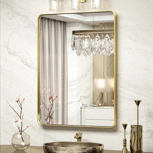 Miniatura 108 de TokeShimi Espejo redondo dorado de 36 pulgadas, espejo redondo de baño para pared con aleación de aluminio antioxidante, marco de metal dorado Oro
