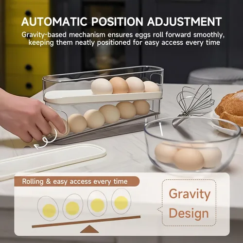 Miniatura 6 de Soporte rodante para huevos para refrigerador, dispensador de huevos para refrigerador, contenedor de almacenamiento rodante automático