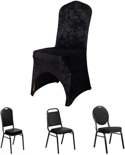 Miniatura 2 de Efavormart - Funda elástica para silla de banquete de terciopelo triturado y elastano negro con bolsillos para los pies, funda para silla de boda