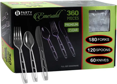 Miniatura 18 de Party Bargains - Cubiertos de plástico transparente 2,160 piezas: 1,080 tenedores, 720 cucharas, 360 cuchillos. Argyle Design - Juego de cubiertos