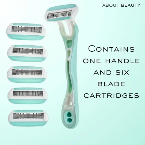 Miniatura 6 de Acerca de Beauty Complete 4 Blade System - Maquinilla de afeitar reutilizable, incluye 1 mango ergonómico reutilizable y 6 cartuchos de cuchillas