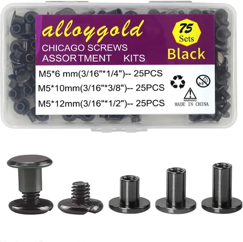 Miniatura 20 de Juego de 90 tornillos de acero inoxidable 304 Chicago de cuero, 7 tamaños de remaches para manualidades, ropa, zapatos, cinturones, bolsas