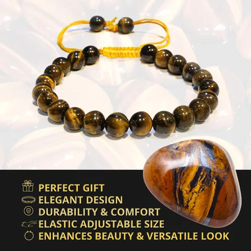 Miniatura 305 de Adjustable Crystal Bracelet – Gemstone Bead Bracelet with Adjustable Macrame String – Chic Gemstone Bracelet for Men and Women – 8mm Round Healing