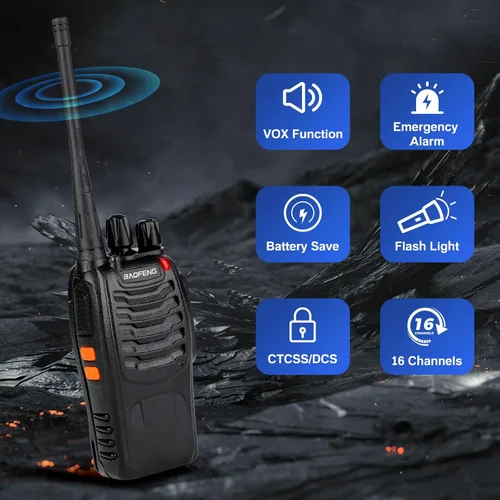 Miniatura 8 de BAOFENG Walkie Talkies 888S recargable de largo alcance con auriculares para adultos, radio profesional de 16 canales, radios bidireccionales