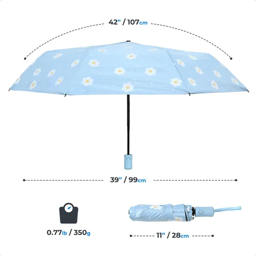 Miniatura 4 de Paraguas compacto plegable de viaje con apertura y cierre automático para resistente al viento, a la lluvia y a los rayos UV, sombrilla