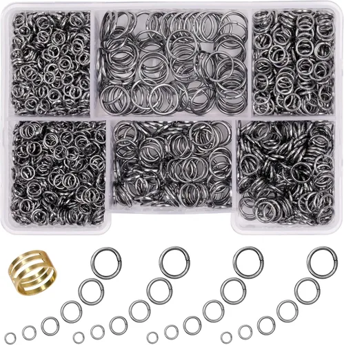 Miniatura 10 de 1400 anillos de salto de tamaño mixto para fabricación de joyas, llaveros, reparación de collares y manualidades de bricolaje, 0.157 in, 0.236 in