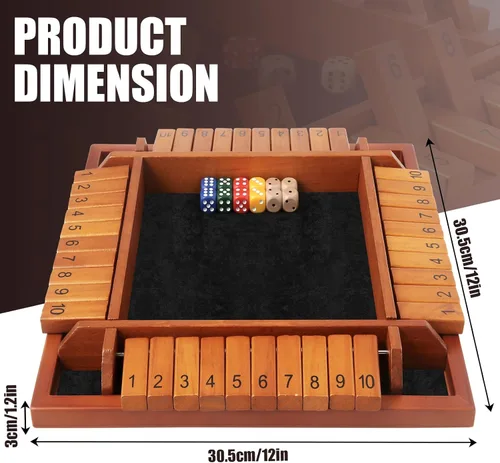 Miniatura 4 de Toidgy - Juego de mesa de dados Shut The Box para 4 jugadores, juego de mesa de madera con 12 dados y instrucciones, juego de mesa clásico de cerrar