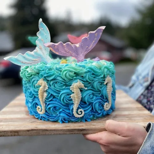Miniatura 2 de Beasea Molde de fondant para pastel de sirena, 3 piezas de caballito de mar, estrella de mar, cola de sirena, molde de silicona para conchas