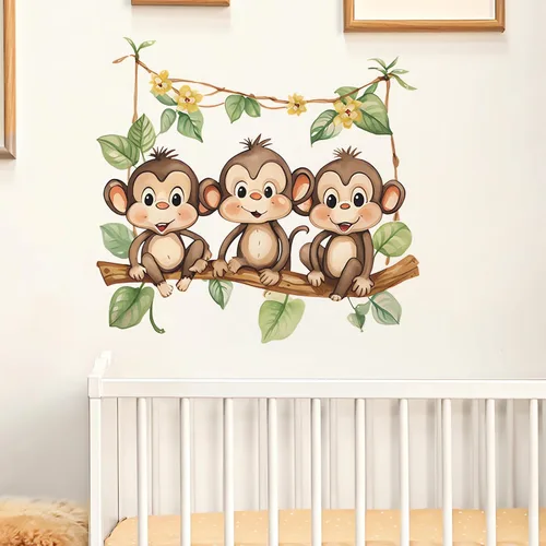 Miniatura 2 de Calcomanías de pared con diseño de mono, diseño de animales de dibujos animados de sacinora removibles para niños, guardería, sala de estar