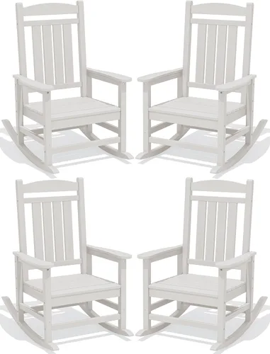 Miniatura 56 de KINGYES Mecedoras de polietileno de alta densidad para exteriores, sillas mecedoras para patio con soporte de 330 libras, balancín suave para porche