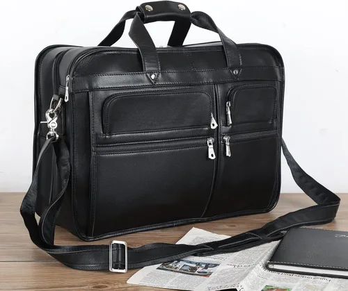 Miniatura 7 de Polare - Maletín de cuero de grano completo de 18.5 pulgadas para computadora portátil, bolsa de mensajero para hombres, grande para portátiles