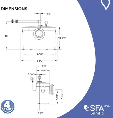Miniatura 7 de SFA SANIFLO - Saniaccess 3 - Bomba de maceración para baño completo - Instalación versátil - Acero inoxidable endurecido - Paneles de acceso